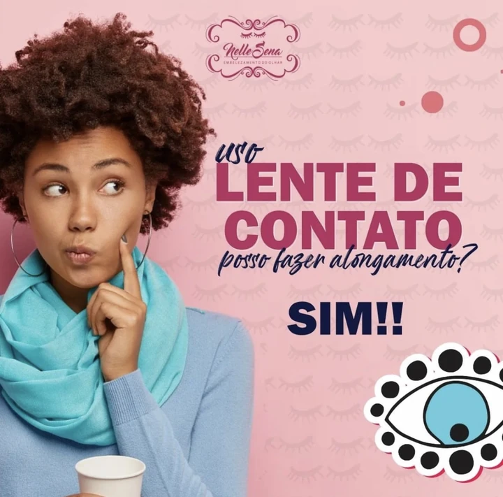 Post educativo Nelle Sena sobre lente de contato e alongamento de cílios